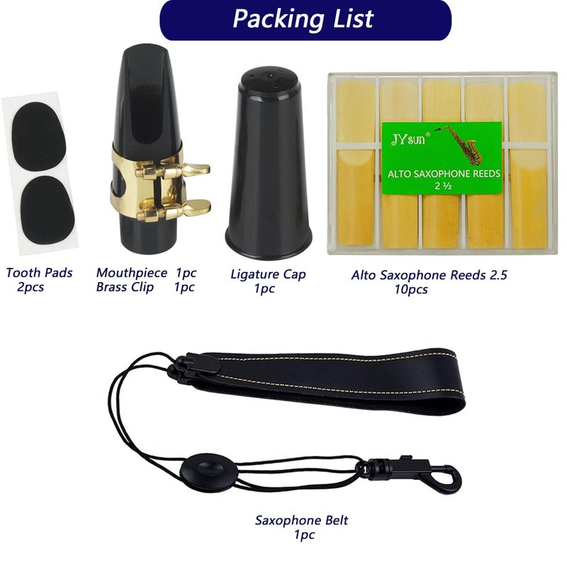 JYsun Alto Saxophone Mouthpiece Kit and 10pcs 2.5 Sax Reeds,Strap - Image 2
